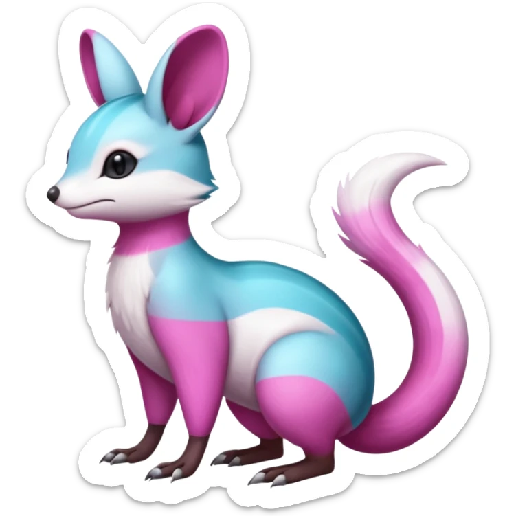 cyan-Magenta-gradients Minccino-Emolga-Numbat-Sergal-fusion-hybrid-animal-creature, full body sticker