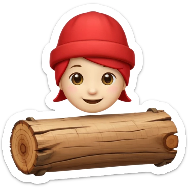 reate a small, clean and expressive emoji in the style of Discord emojis, featuring the Catalan ‘Cagatió’ (Tió de Nadal). The emoji should show a cute wooden log with a friendly smiling face, wearing the traditional red ‘barretina’ hat, with small simple legs sticker