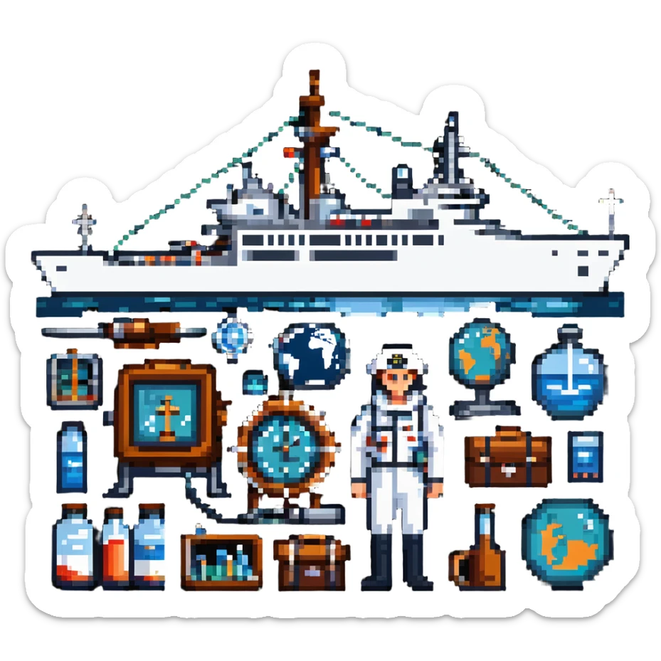 Vladivostok oceanography sailor with research vessel and marine scientific equipment sticker