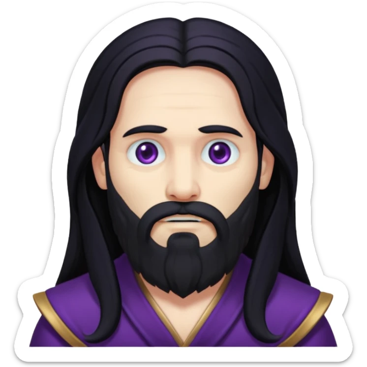 Pluto, God of Death from Gods and Goddesses with long black hair and beard, deep purple outfit sticker