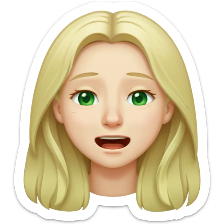ios emoji style, blonde with long hair and pale green eyes crying, laughing, thoughtful and winking, appearance taken from reference sticker