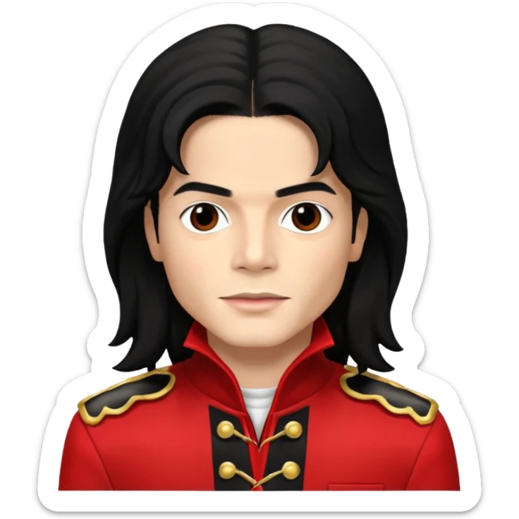 Michael Jackson light skin, long black hair, brown eyes, red and black outfit sticker
