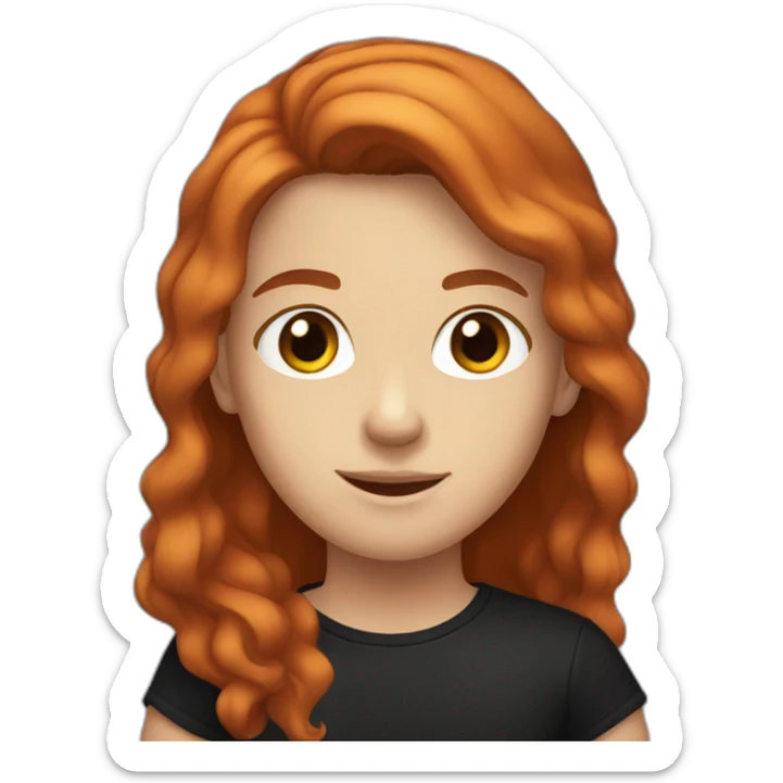 A white teenager with big brown eyes and middle-parted red hair, wearing a black T-shirt. sticker