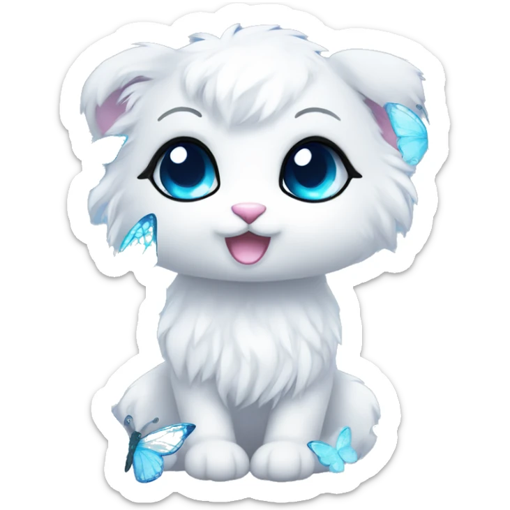 Edgy Cute Cool Kawaii gorgeous sparkly ethereal white fantasy animal with blue eyes sona with flowers and butterflies sticker