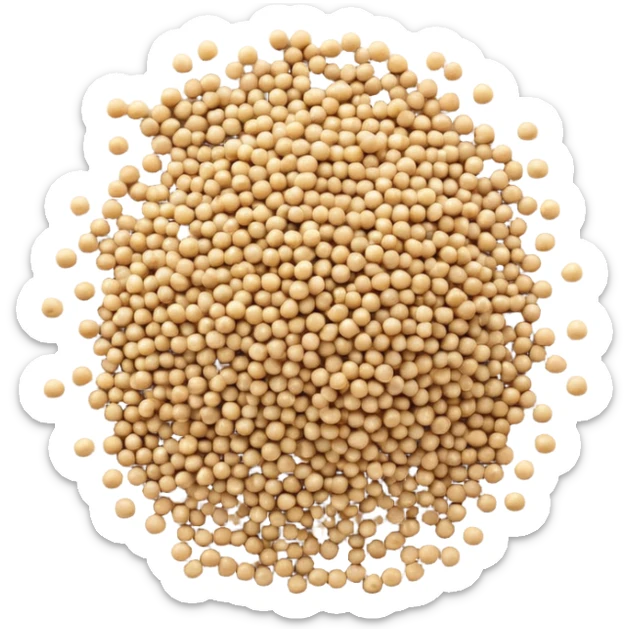 small pile or loose scatter of uncooked quinoa grains, beige to light golden tones, round bead-like shape, slightly matte surface, smooth and evenly sized grains, subtle natural variation, no bowl, spoon, or garnish, soft lighting, subtle shadows, emoji scale sticker