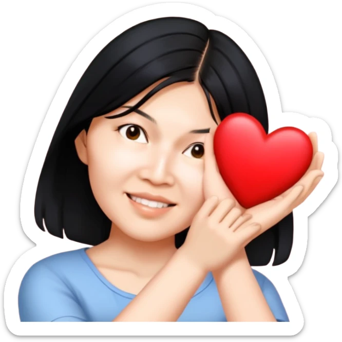 Asian girl medium length hair heart hands sticker