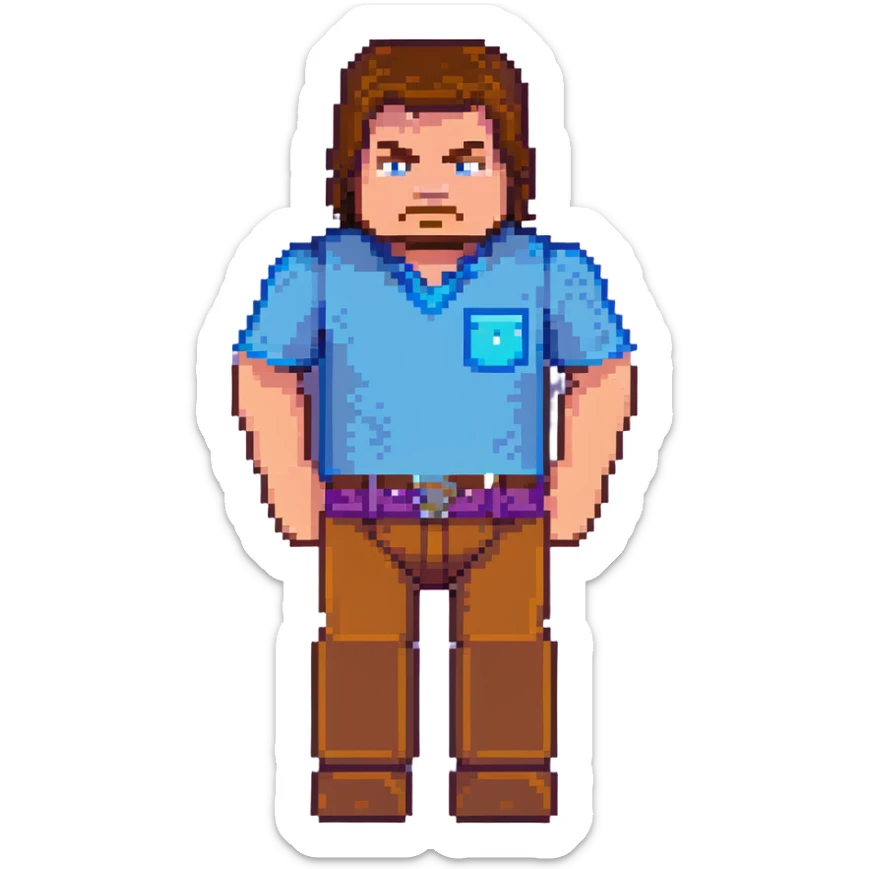 Jack Black as Minecraft Steve, blocky character with brown hair, blue shirt, and purple pants sticker
