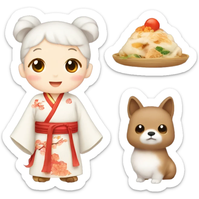 China cute aesthetic emoji, food or hanfu, animals sticker