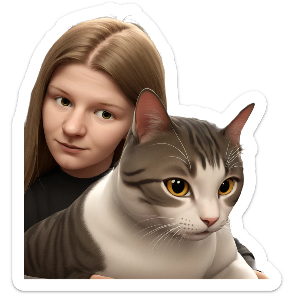girl with cat indoors sticker