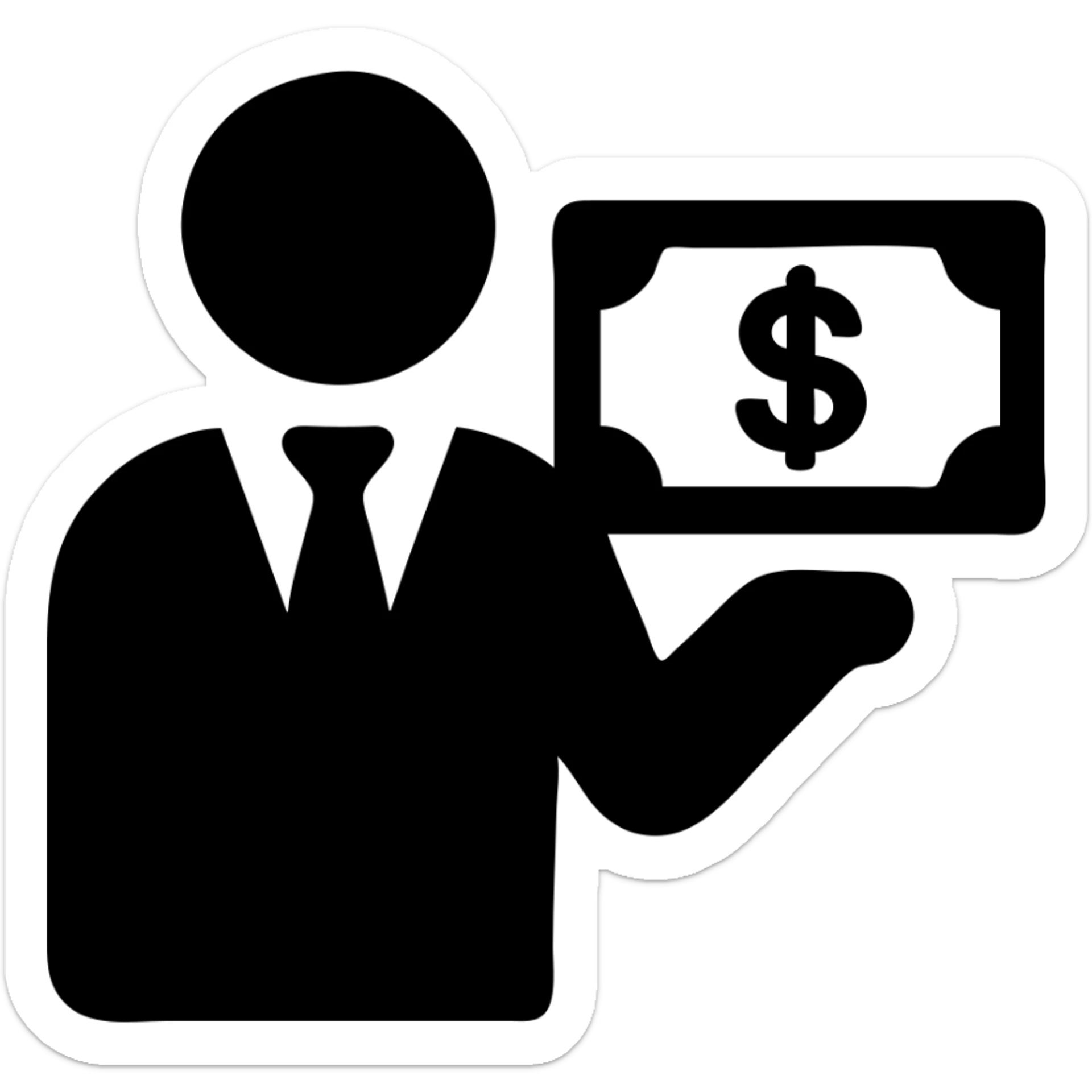 Businessman holding money, man with cash, wealth symbol sticker