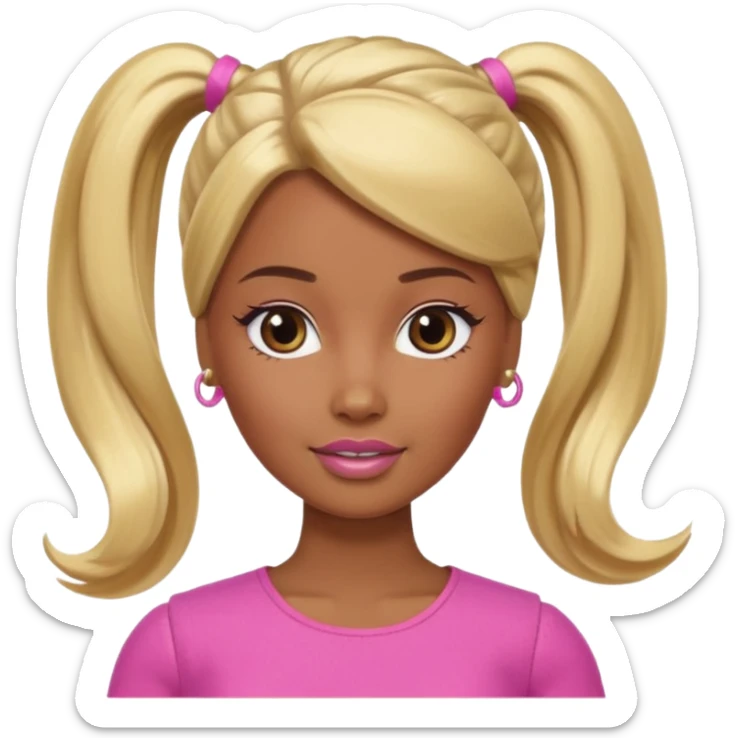 Brown skin blonde hair Barbie with hair in ponytail  sticker