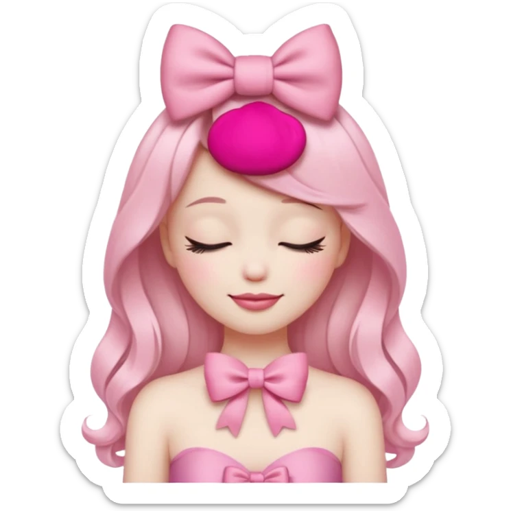 emoji coquette with a pink bow, closed eyes, confident smile, soft aesthetic



 sticker
