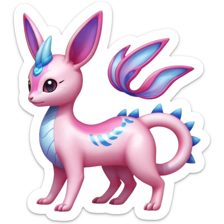 Shiny Sparkly Bioluminescent Glowing Skitty-Milotic-Sylveon-Lumineon-Dragonair-Fakémon-hybrid-creature (full body)  sticker