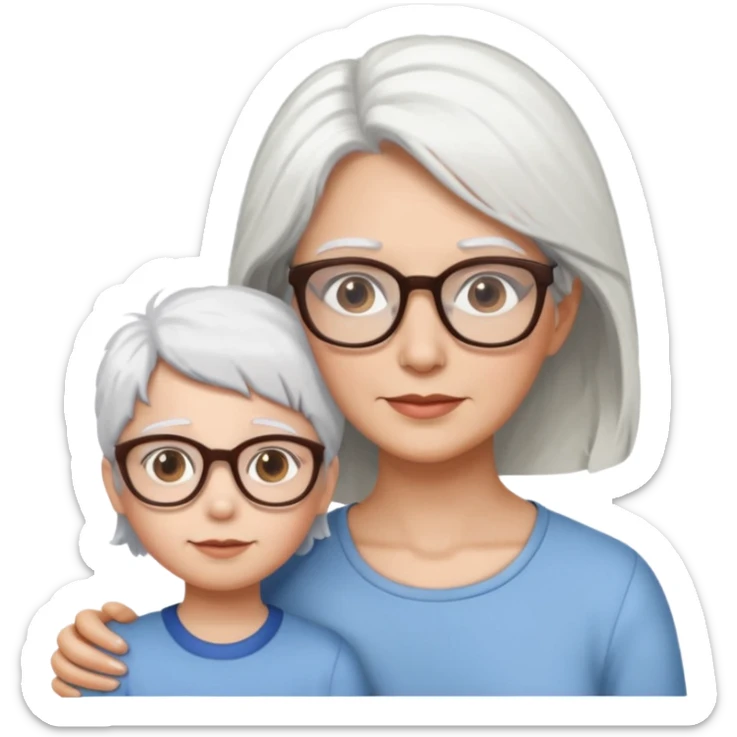 Abrazo de Madre con pelo blanco y gafas y hija con pelo morena sticker