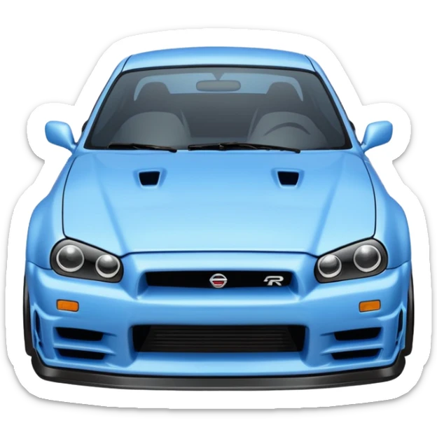 Nissan Skyline GTR R34, chibi style, cute, minimal details, emoji style, Discord icon sticker