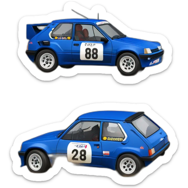 Voiture peugeot 205 bleu en rallycross sans eleron  sticker