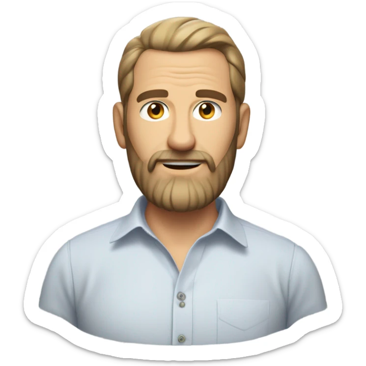 middle aged english man, short slicked back hair dark blonde, dark blonde medium length size full beard, in a smart unbuttoned shirt. sticker
