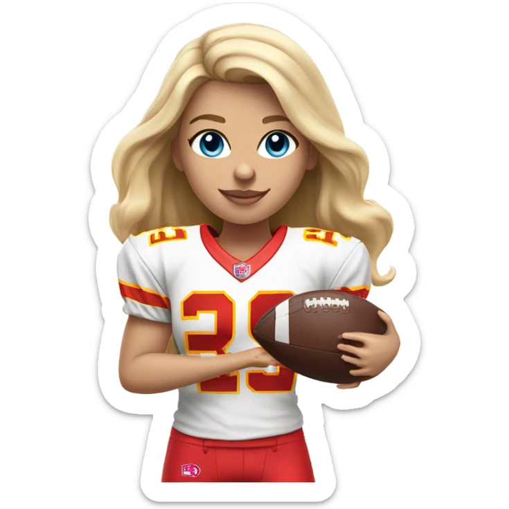 Blonde woman with blue eyes playing chiefs football sticker