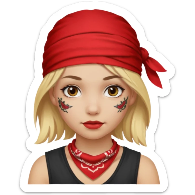blonde hair with red head bandana and lots of face tattoo girl sticker