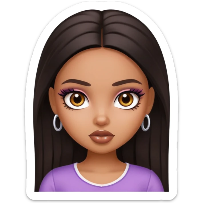 straight dark hair, dark brown eyes, pretty bratz baddie sticker