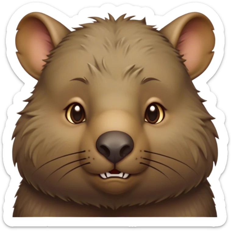 Cinematic Noble Wombat Portrait Emoji, Poised and regal, with a stout, muscular build and a dense, shaggy fur of earthy brown, deep-set soulful eyes with a hint of gruff wisdom, Simplified yet sharp and sophisticated features, highly detailed, glowing with a warm, dignified glow, high shine, intelligent and sturdy, stylized with an air of bushland majesty, focused and attentive, soft glowing outline, capturing the essence of a watchful and confident burrower, so majestic it feels as though it could plod out of the screen with effortless authority! sticker