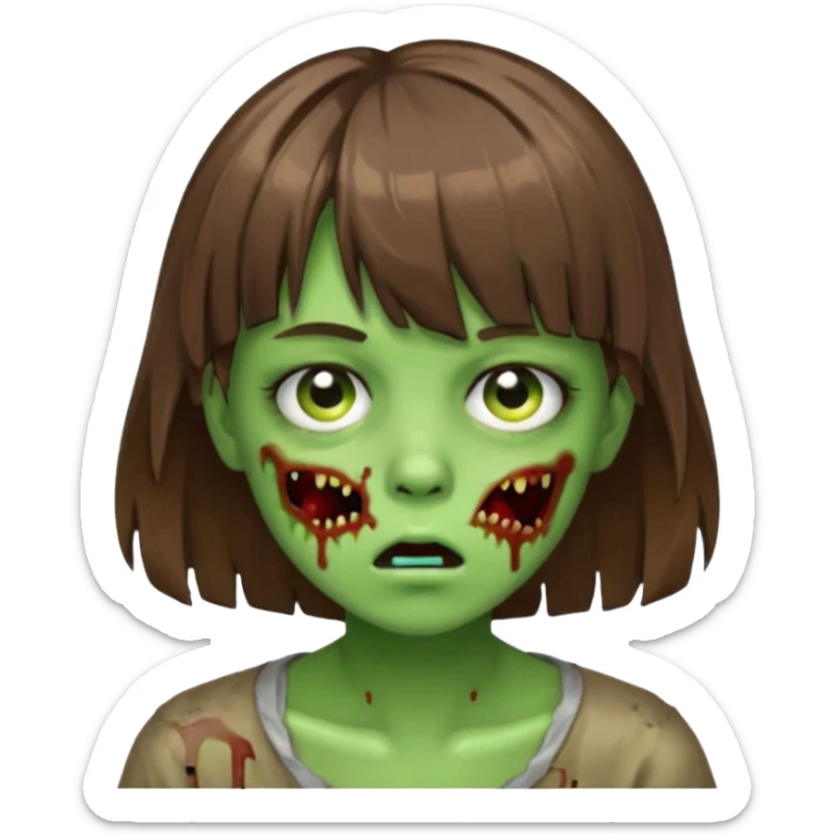 zombie slime youthful face, messy brown hair in fringe haircut, closed mouth, without wrinkles sticker