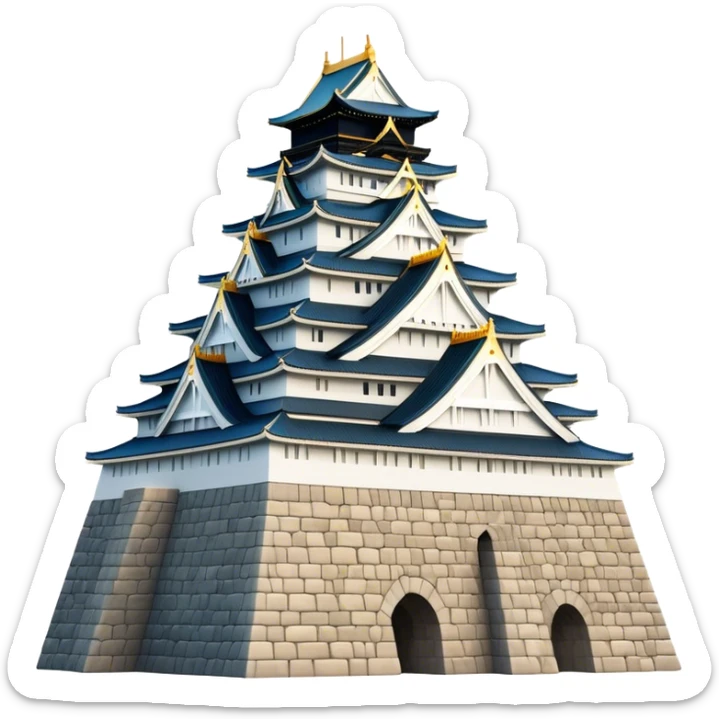 Cinematic Realistic Osaka Castle Landmark Emoji, showcasing the majestic historic castle rendered with dramatic stone textures and regal, natural lighting. sticker