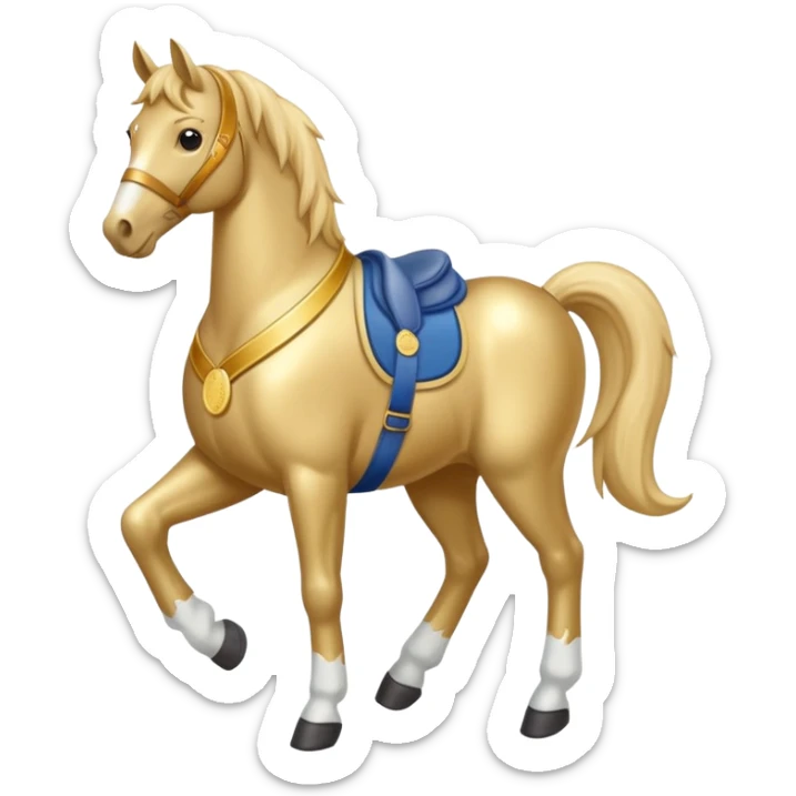 anthropomorphised horse in jeans and a t-shirt, wearing a gold medal sticker
