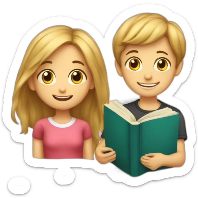 boy and girl of seven years old with an English textbook sticker