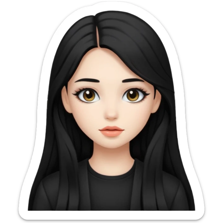 Girl with black and long hair with aesthetic clothes and with aesthetic makeup  sticker