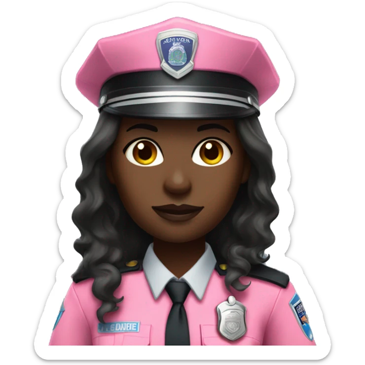 darkskin female police officer with pink uniform and long hair sticker