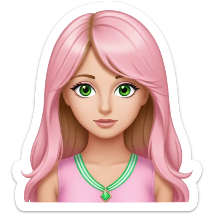 pretty white woman with very long brown hair and green eyes and light pink outfit dressed like sharpay evans sticker