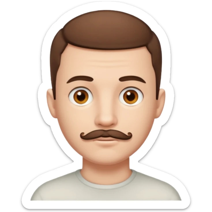 Pale man with short buzz cut brown hair with chin beard and mustache brown eyes sticker