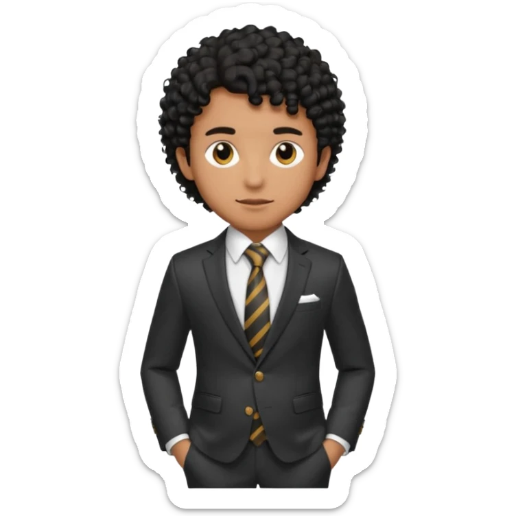 Young man, brown skin, black curly hair, tailored trousers, suit jacket, and tie

 sticker