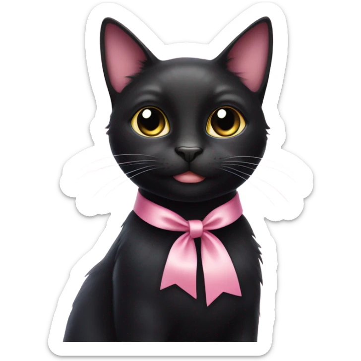 Black cat wearing a pastel pink bow sticker