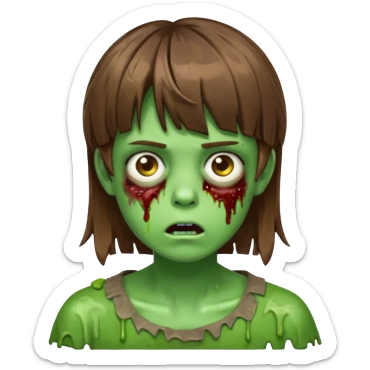 zombie slime youthful face, messy brown hair in fringe haircut, closed mouth, without wrinkles sticker