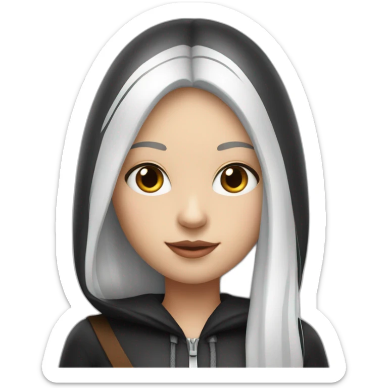 white-girl-long-straight-black-hair-with-white-streak-hair-and-red-ridding-hood sticker