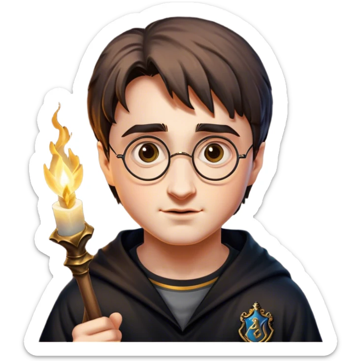 Cinematic Realistic Harry Potter Pop Culture Emoji, featuring a mystical, enchanted portrayal inspired by the iconic wizard rendered with lifelike magical details and dynamic lighting. sticker
