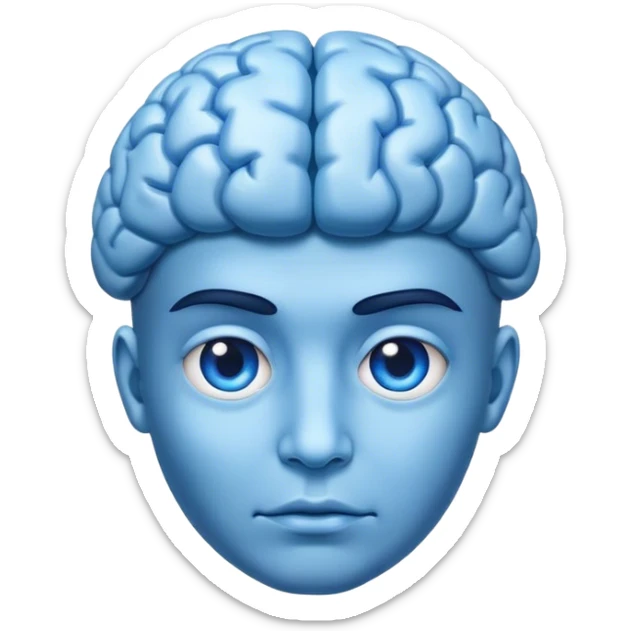 An adult person face emoji with blue brain instead of hair sticker