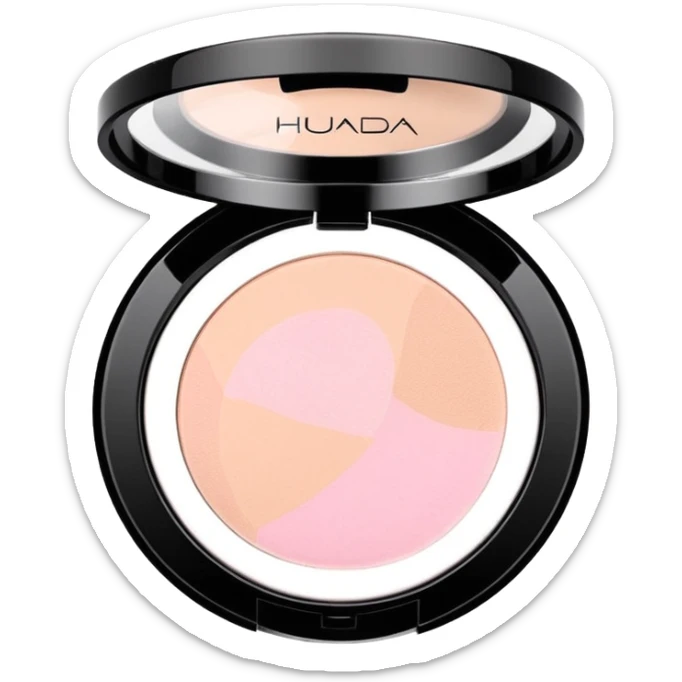 Clean, aesthetic emoji of Huda Beauty loose powder, soft glam vibe, pastel tones, makeup icon style, high quality. sticker