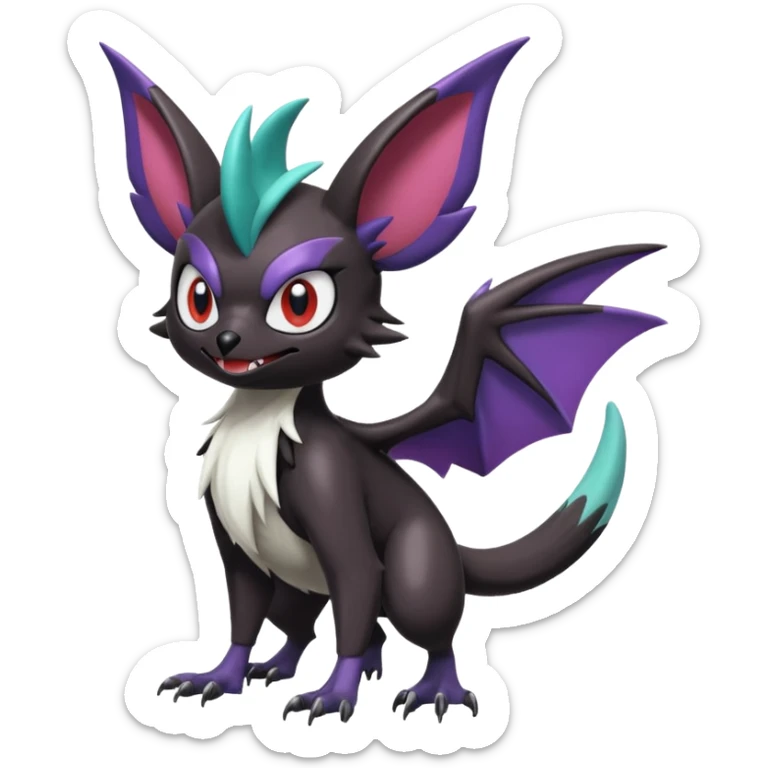 Shiny Cute Noibat-Noivern-Mightyena-Silvally-Fakémon-hybrid-creature (full body)  sticker