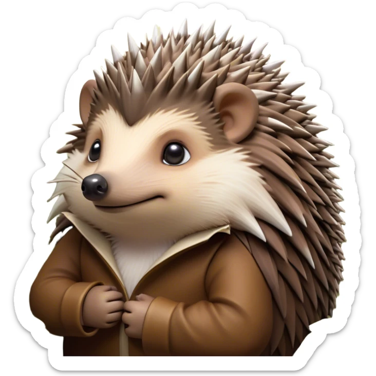 Cinematic Noble Hedgehog Portrait Emoji, Poised and regal, with a compact, spiky build and a rich, earthy Fur of brown spines and a soft underbelly, deep-set soulful beady eyes, Simplified yet sharp and sophisticated features, highly detailed, glowing with a warm, dignified glow, high shine, intelligent and endearing, stylized with an air of woodland charm, focused and attentive, soft glowing outline, capturing the essence of a watchful and confident little hedgehog, so majestic it feels as though it could scurry out of the screen with effortless authority! sticker