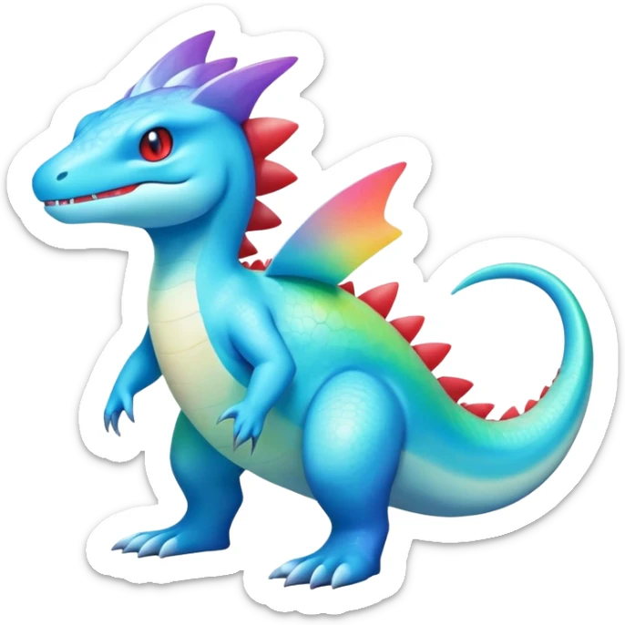 Colorful Iridescent Exotic Aurorus-Amaura-Croconaw-Salamence-Fakémon-hybrid-creature (full body)  sticker