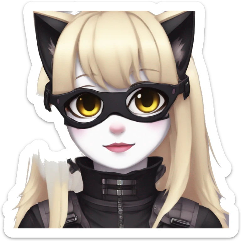 Gorgeous furry gothic dark techwear anime style anthro black cat furry sona with blushing face aesthetic and pretty edgy black with collar and harness trending style sticker