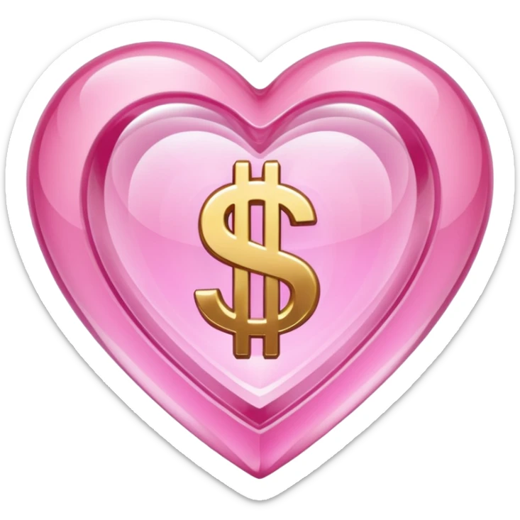 Pink heart shaped crystal with a $ carved in the center of the crystal.Pink heart shaped crystal with a $ carved in the center of the crystal. sticker