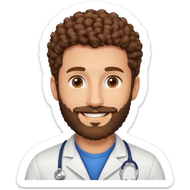 ENTRENADOR O NUTRICIONISTA PELO RIZADO CORTO MARRON Y BARBA SONRRIENDO sticker