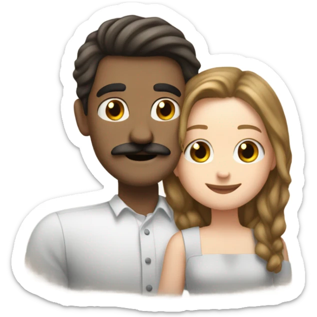 Muller hair dark mustache hugs white girl with brown hair sticker