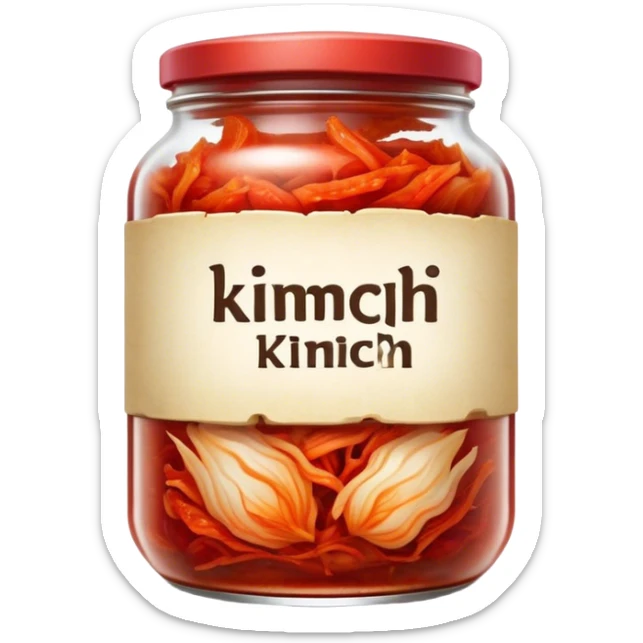 chopped Kimchi Cinematic Realistic Kimchi Dish Emoji, depicted as spicy, fermented cabbage with vibrant red hues neatly served in a traditional jar, rendered with dynamic textures and bold, appetizing lighting. sticker