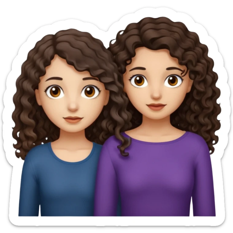 Two girls. One with shoulder length curly hair (dark brown hair and dark brown eyes, white skin) and the other with dark wavy hair below the shoulders and brown eyes. sticker