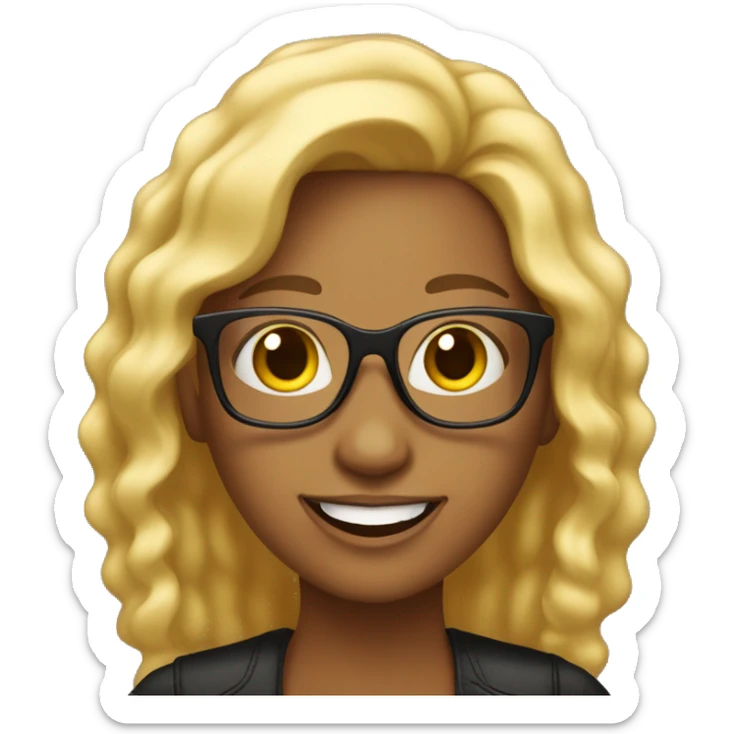 Una mujer trigueña con cabello color negro y lentes dorados, sonriendo y con una laptop sticker